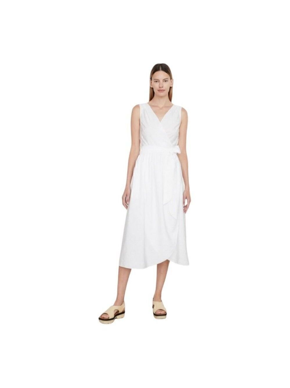 Vince white Sleeveless Double V-neck Wrap Dress Size Small